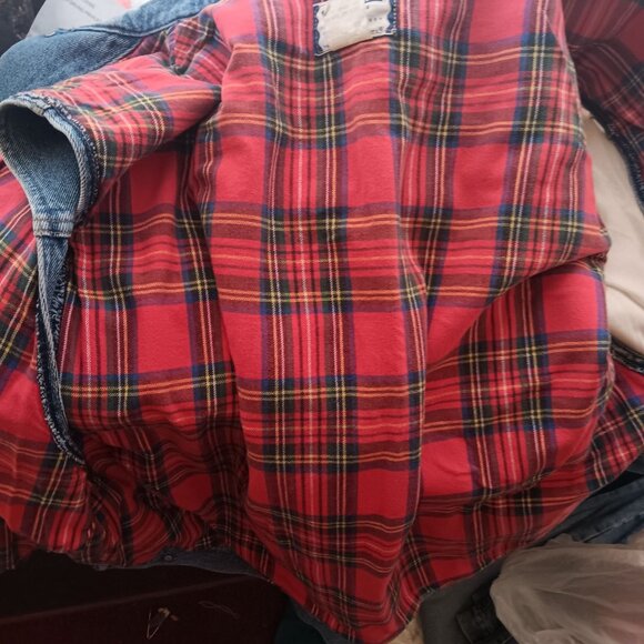 Vintage XXL Men's Denim Vest Lee Red Plaid Flannel Lined 1990's USA - Picture 4 of 8